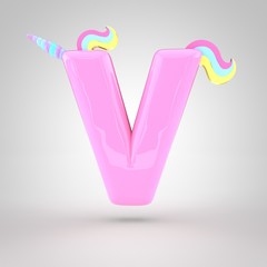 Cute unicorn pink letter V uppercase