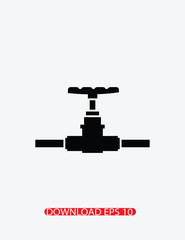 Water tap on pipes icon, Vector