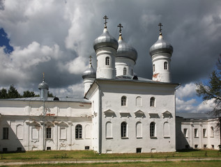 Fototapeta na wymiar Savior Cathedral in St. George's (Yuriev) Monastery. Novgorod the Great. Russia