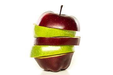 Apple sliced sections on white background
