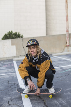 Young man skateboarding.