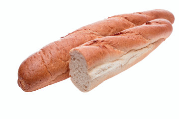 A long and cropped loaf of bread