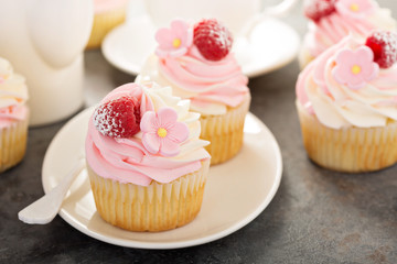 Pink vanilla and raspberry cupcakes