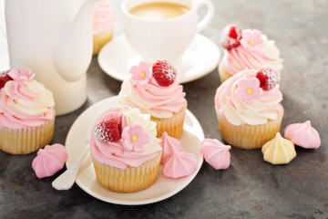 Pink vanilla and raspberry cupcakes