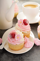Pink vanilla and raspberry cupcakes