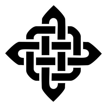 Celtic style square type element based on eternity knot patterns in black on white background  inspired by Irish St Patricks Day, and Irish and Scottish carving art