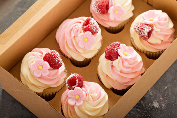 Pink vanilla and raspberry cupcakes