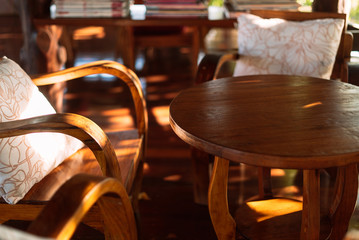 Blank wooden table in sun light.