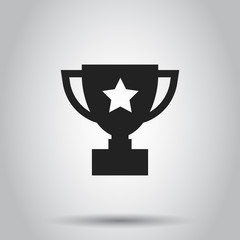 Trophy cup flat vector icon. Simple winner symbol. Black illustration on gray background.