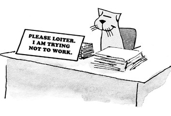 Business cartoon showing a worker who does not want to work.