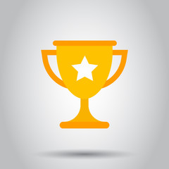 Trophy cup flat vector icon. Simple winner symbol. Gold illustration on gray background.