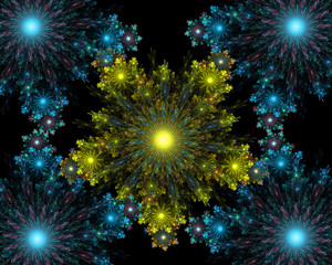 Fototapeta premium abstract fractal symmetrical colorful snowflakes