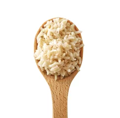 Foto auf Glas Spoon with brown rice on white background © Africa Studio