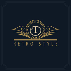 Line art Monogram luxury design, graceful template. Calligraphic elegant beautiful logo. Letter emblem sign T for Royalty, Restaurant, Boutique, Hotel, Heraldic, Jewelry. Vector illustration