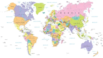Poster Gekleurde wereldkaart © Porcupen