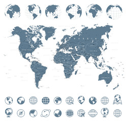 Fototapeta na wymiar World Map and Globes