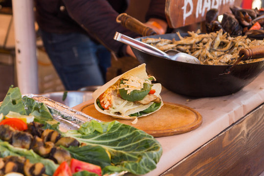 Shaurma. Pita bread with vegetables and cheese.