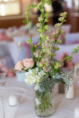 Wedding bunch, bouquet with pink, yellow, blue and white flowers