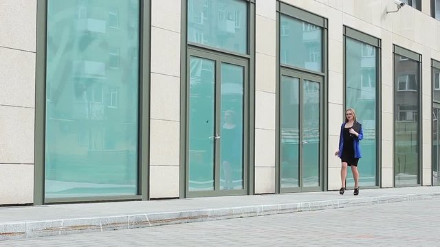 Young female employee is late for work or meeting