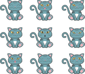 Set of cats emotions, cat emojis