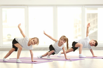 Obraz na płótnie Canvas Group of children doing gymnastic exercises