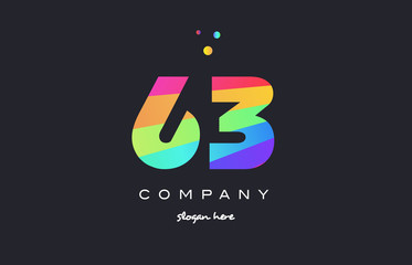 63 sixty three colored rainbow creative number digit numeral logo icon