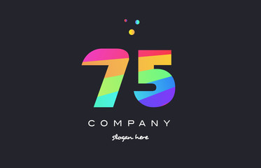 75 seventy five colored rainbow creative number digit numeral logo icon