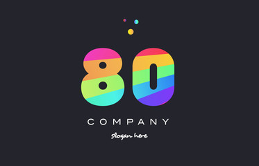 80 eighty colored rainbow creative number digit numeral logo icon
