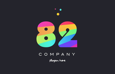 82 eighty two colored rainbow creative number digit numeral logo icon