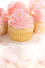 Vanilla cupcakes with pink raspberry frosting