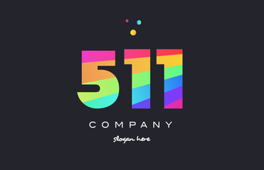 Fototapeta na wymiar 511 colored rainbow creative number digit numeral logo icon