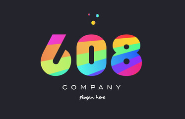 608 colored rainbow creative number digit numeral logo icon