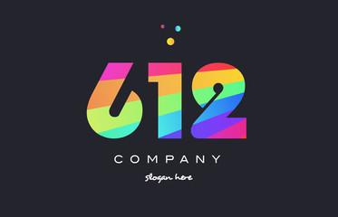 612 colored rainbow creative number digit numeral logo icon