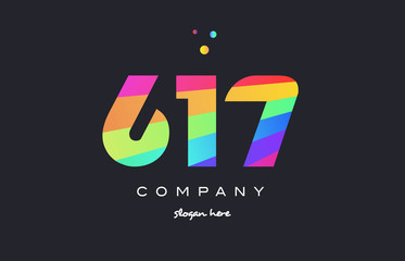 617 colored rainbow creative number digit numeral logo icon