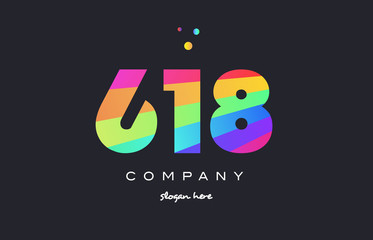618 colored rainbow creative number digit numeral logo icon