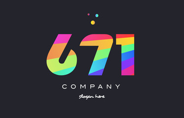 671 colored rainbow creative number digit numeral logo icon