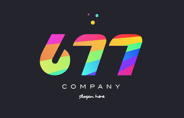 677 colored rainbow creative number digit numeral logo icon