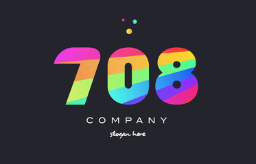 708 colored rainbow creative number digit numeral logo icon