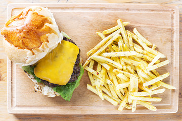 Hamburger and Cheeseburger served with fries