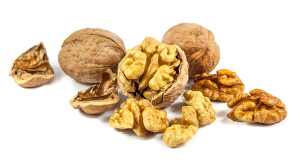 Fototapeta na wymiar walnuts in shell isolated on white background