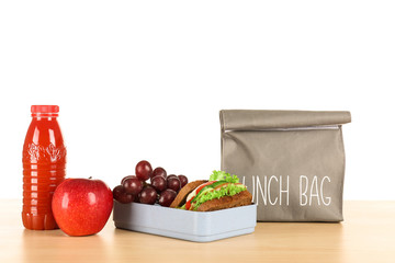 Meal for schoolchild on table. School lunch concept