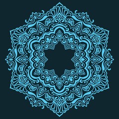 Vector ornamental round lace with damask and arabesque elements. Mehndi style. Orient traditional ornament. Zentangle-like round colored floral ornament.