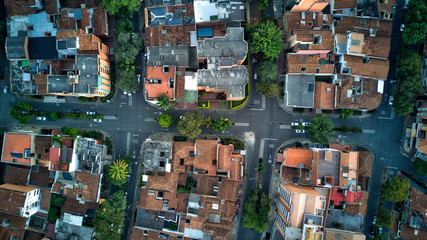 Aerial photo of urban streets of a latin or South American city, this is of Medellin Colombia