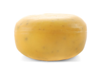 Tasty cheese on white background