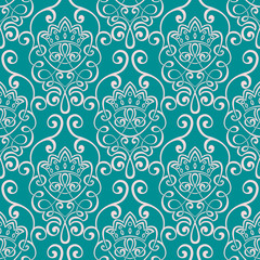 Vector damask seamless pattern background. Classical luxury old fashioned damask ornament, royal victorian seamless texture for wallpapers, textile, wrapping. Exquisite floral baroque template.