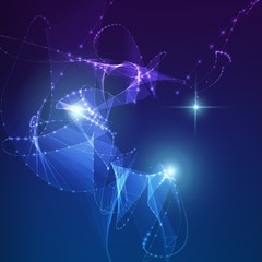 Abstract vector violet polygonal mesh background. Futuristic technology style. Elegant background for business presentations. Flying debris, points and lines. eps10