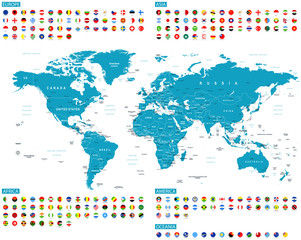 Fototapeta na wymiar All Round Flags and World Map