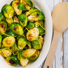 Brussels Sprouts Cabbage With Lemon. Selective focus.