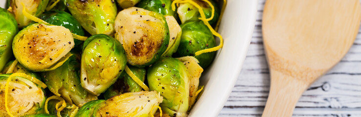 Brussels Sprouts Cabbage With Lemon. Selective focus.