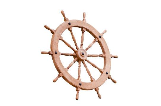 Steering wheel wooden on a white background
